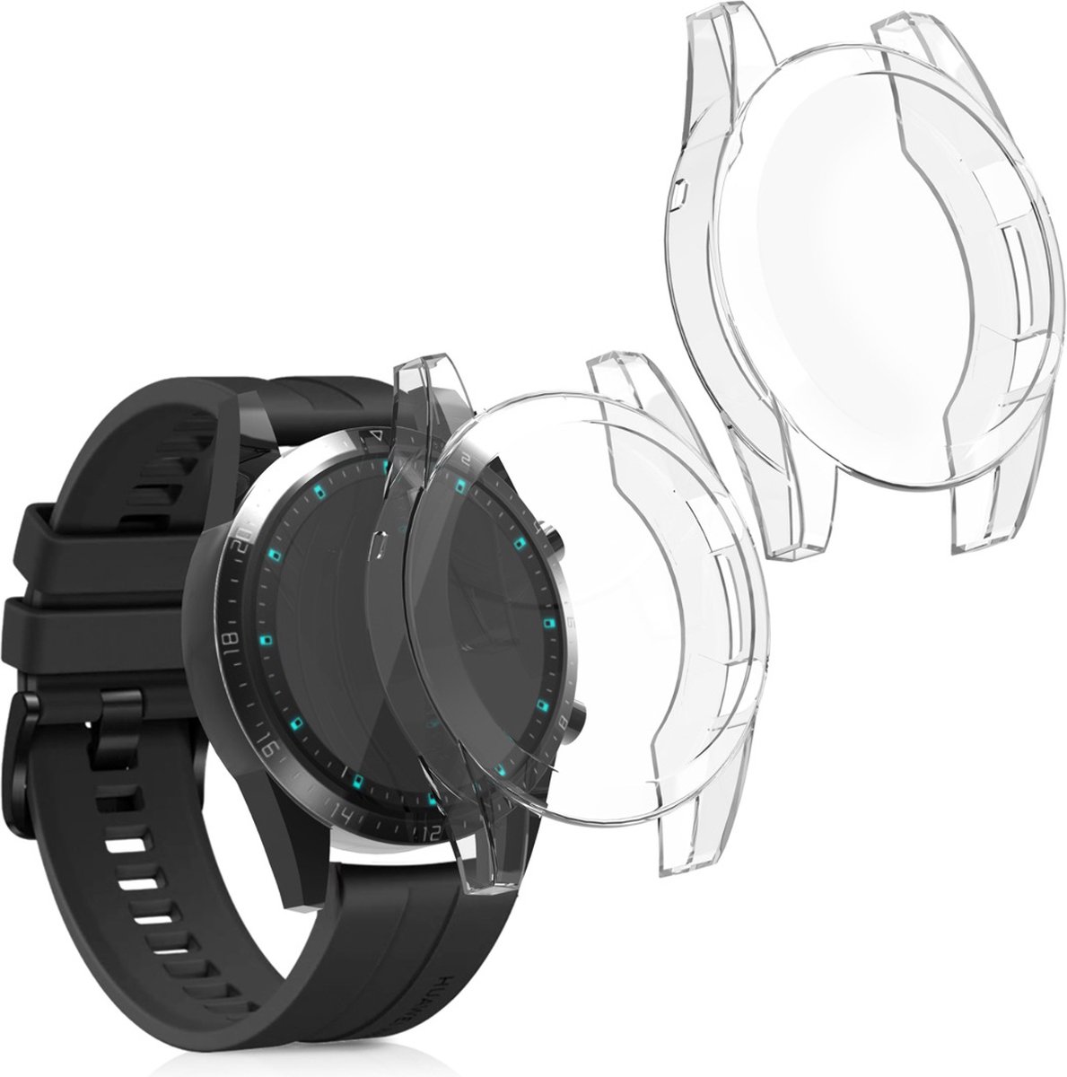 kwmobile 2x smartwatch hoes geschikt voor Huawei Watch GT2 (46mm) hoesje - Siliconen sporthorloge cover - Activity tracker case in transparant