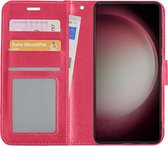 Hoes Geschikt voor Samsung S23 Hoesje Book Case Hoes Flip Cover Wallet Bookcase - Donkerroze
