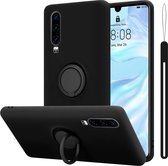 Cadorabo Hoesje geschikt voor Huawei P30 in LIQUID ZWART - Beschermhoes van flexibel TPU silicone Case Cover met ring