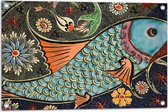 WallClassics - Tuinposter – Mozaiek in Verschillende Kleuren in Vorm van Vis - 75x50 cm Foto op Tuinposter (wanddecoratie voor buiten en binnen)