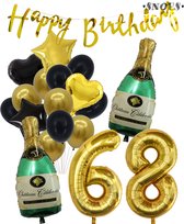 68 Jaar Verjaardag Cijferballon 68 - Feestpakket Snoes Ballonnen Pop The Bottles - Zwart Goud Groen Versiering