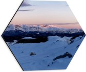 Dibond Hexagon - Bergen bedekt door Laag Sneeuw - 30x26.1 cm Foto op Hexagon (Met Ophangsysteem)