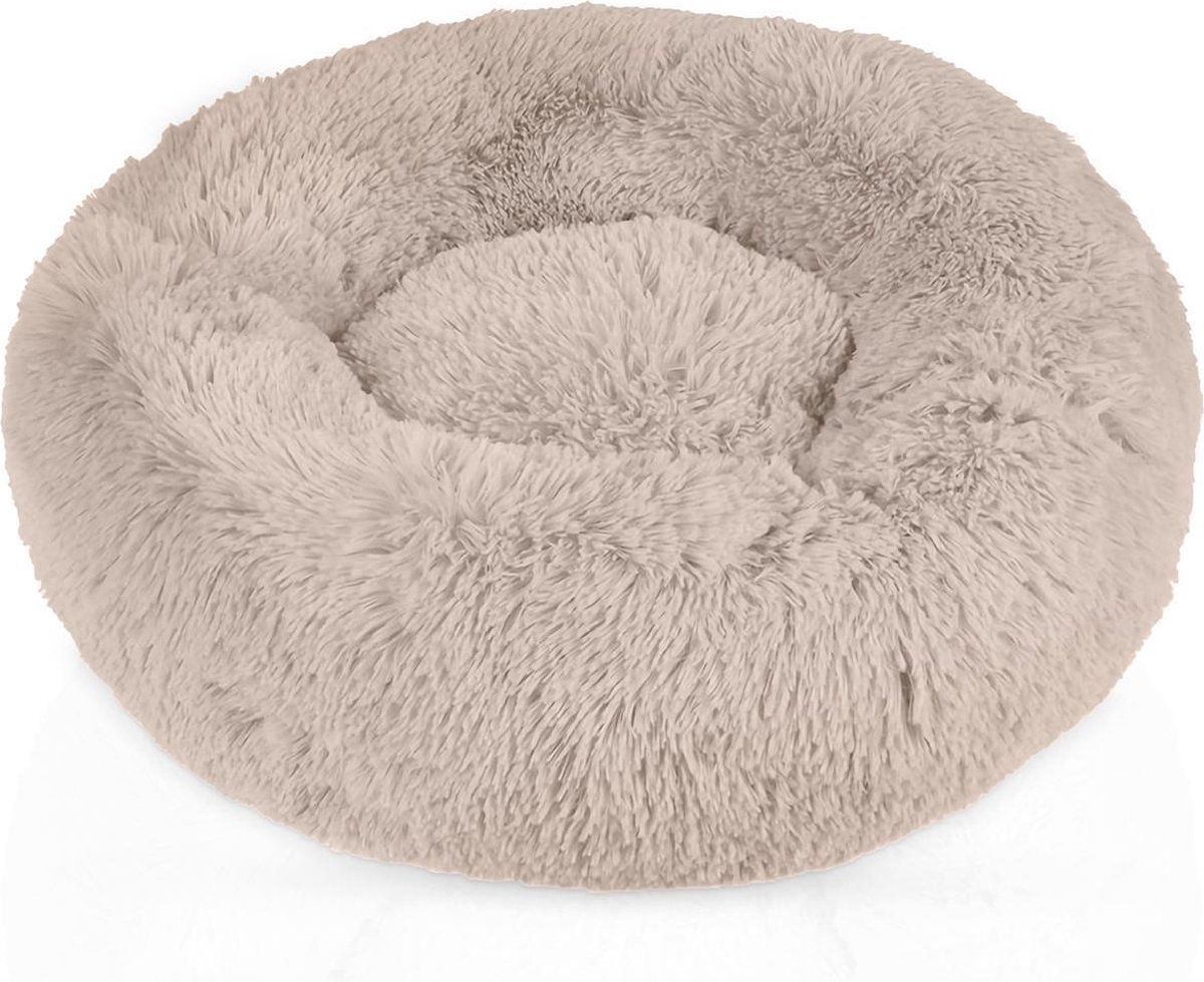 Intirilife pluche pluche bed in beige diameter 60 cm - Zacht rond antislip hondenbed kattenbed kussen comfortabele hondenbank kattenbank voor honden en katten