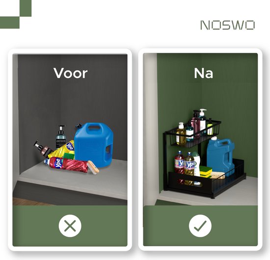Organisateur d'armoire d'évier Noswo - Extensible - Antidérapant - Organisateur d'armoires de cuisine - Rangement pour sièges-auto de Cuisine - Organisateur - Support d'évier - Tiroir de cuisine
