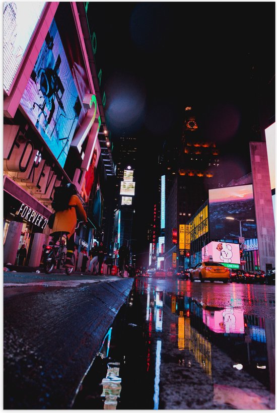 Poster Glanzend – Plein Times Square in Nacht - 60x90 cm Foto op Posterpapier met Glanzende Afwerking