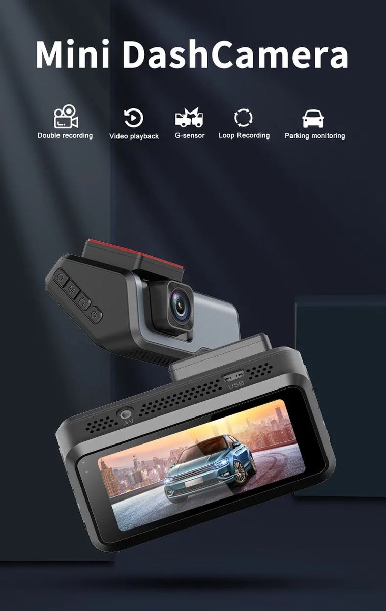 TechU™ Dashcam Camera – M45 Zwart – Dashboardcamera met Achteruitrijcamera – 3 inch Beeldscherm Full HD 1080P – 140° Wijdhoeklens – G-sensor – Loop recording – Bewegingssensor – Parkeermodus – Voor Auto – foto 3