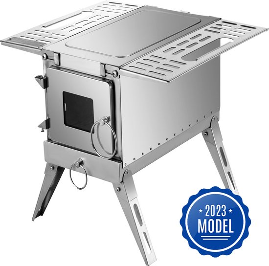 Houtkachel Mini gietijzeren houtkachel Mini houtskoolkachel met raam Draagbare mini-verwarmer voor buiten, campingkachel voor tent