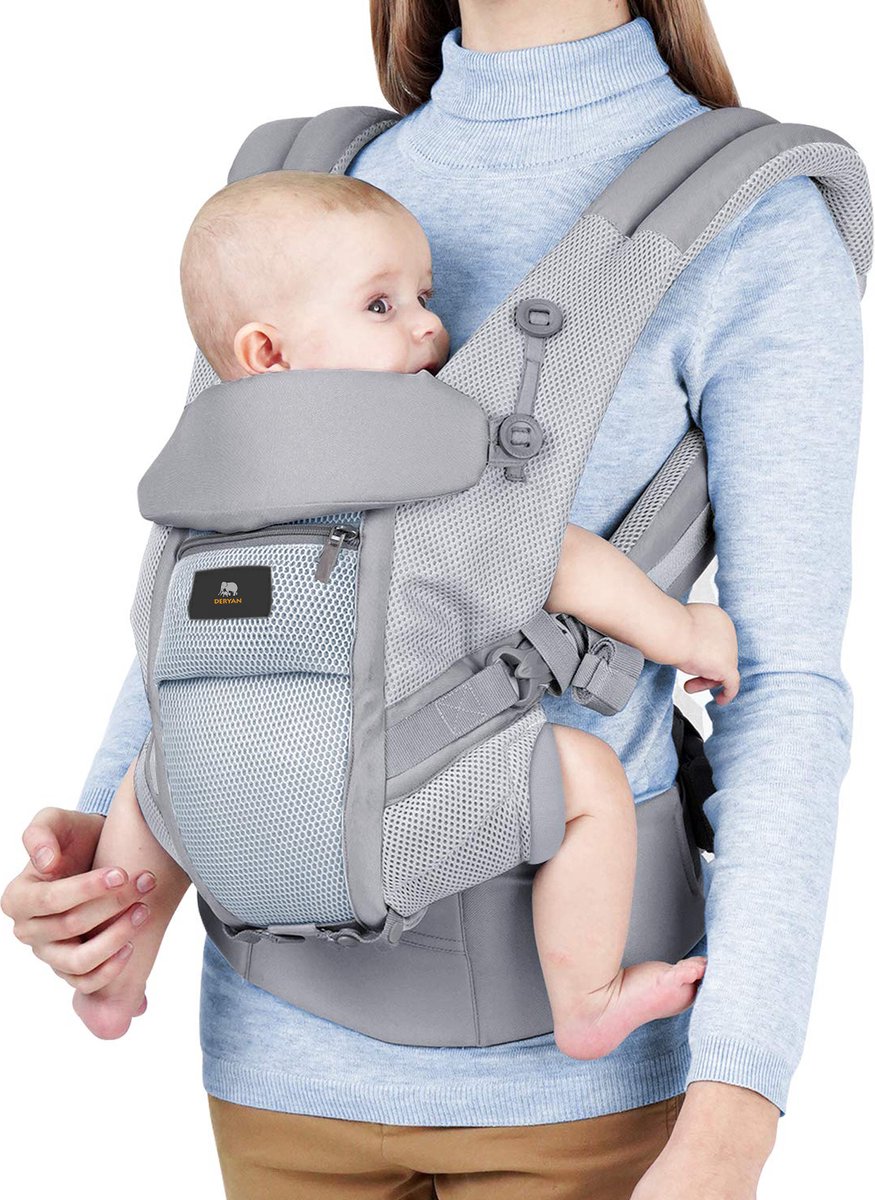 Bol.com Deryan Ergonomische Draagzak - Buikdrager 4-in-1 Grijs aanbieding