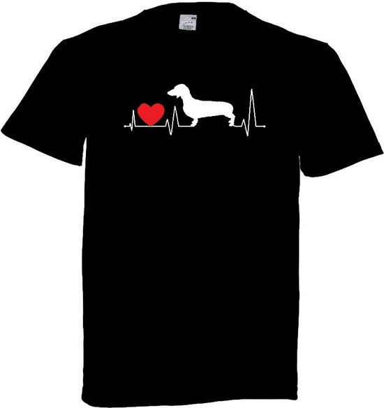 Grappig T-shirt - hartslag - heartbeat - teckel - hond - hondenliefhebber - maat 5XL