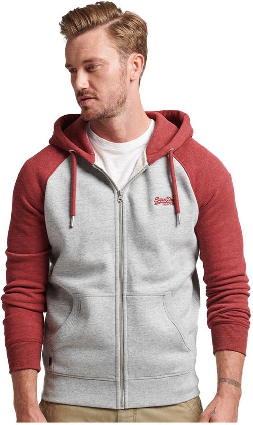 SUPERDRY Vle Baseball Hood Sweatshirt Met Volledige Rits Heren - Athletic Grey Marl / Rhubarb Marl - S