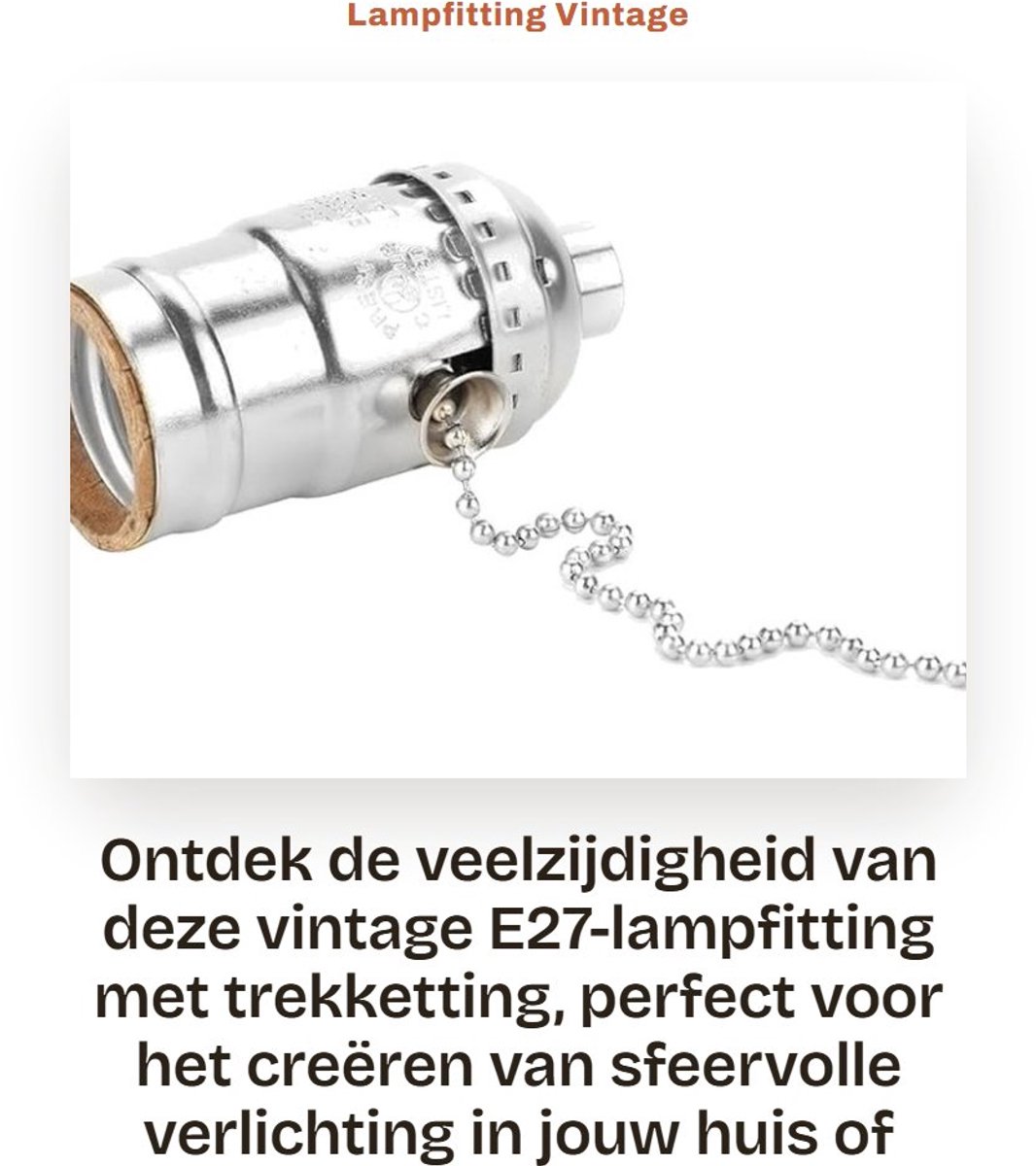 Dailygoods - Lampfitting - Vintage E27-lichtfitting - Handige trekketting - Zilver - Aluminium lampvoet - Ideaal voor vloerlamp en tafellamp - Retro s...