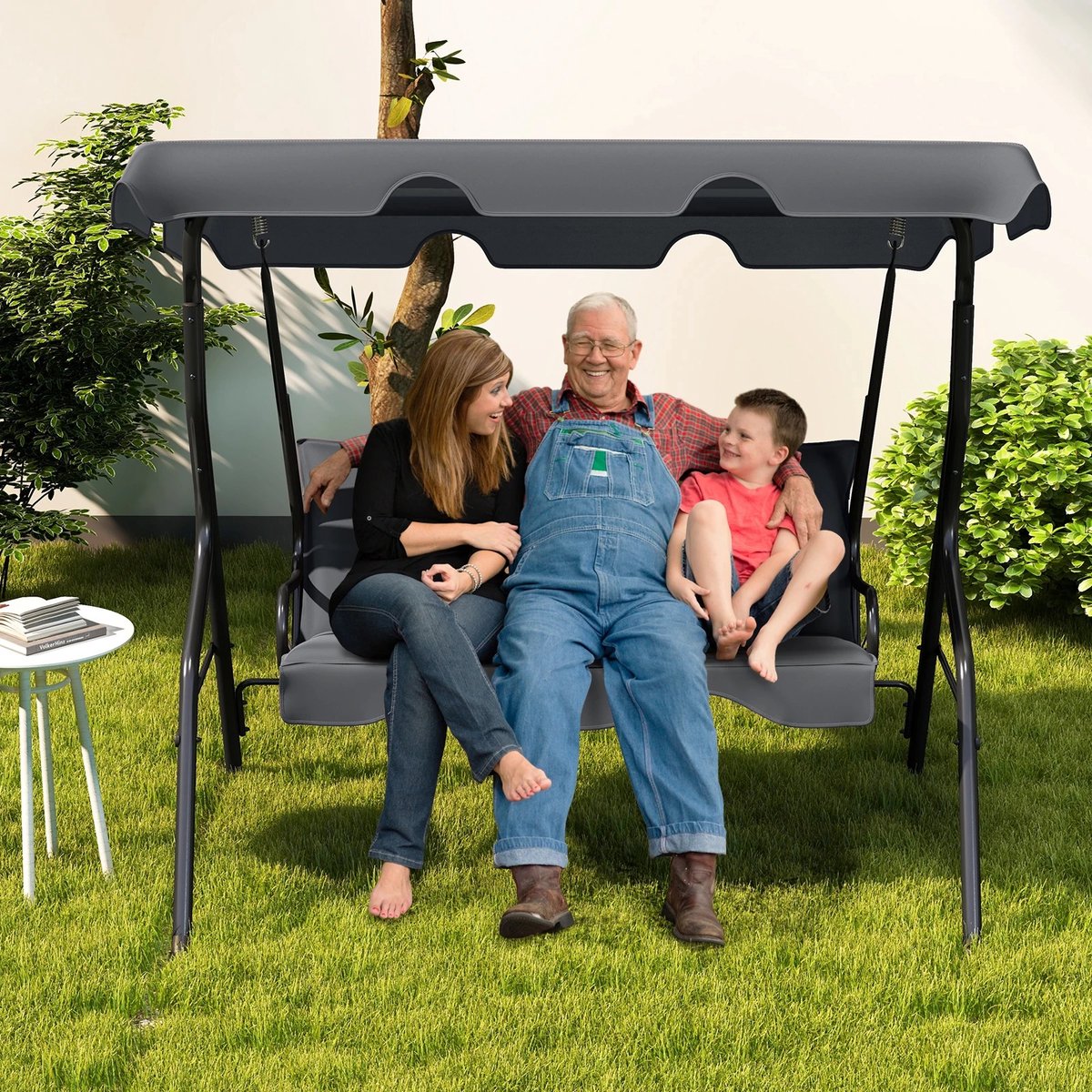QJ Supply - Buitenschommel - 3-Zits Schommelbank - Tuinschommel - Stevig - Overkapping - Zonwering - Tuinbank - Groen