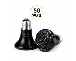 UniEgg® Duo verpakking 2x Keramische warmtelamp -50 Watt (Zwart) -Donkerstraler - E26 - 10.000 uur - voor kuikens - reptielen - amfibieën - pulletjes - knaagdieren - geeft alleen warmte en geen licht!