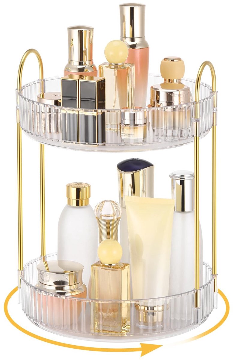 Dailygoods- Cosmetica-organizer 360° draaibaar - Make-up organizer - Transparant - Grote capaciteit - Multifunctionele opslag - 2 lagen