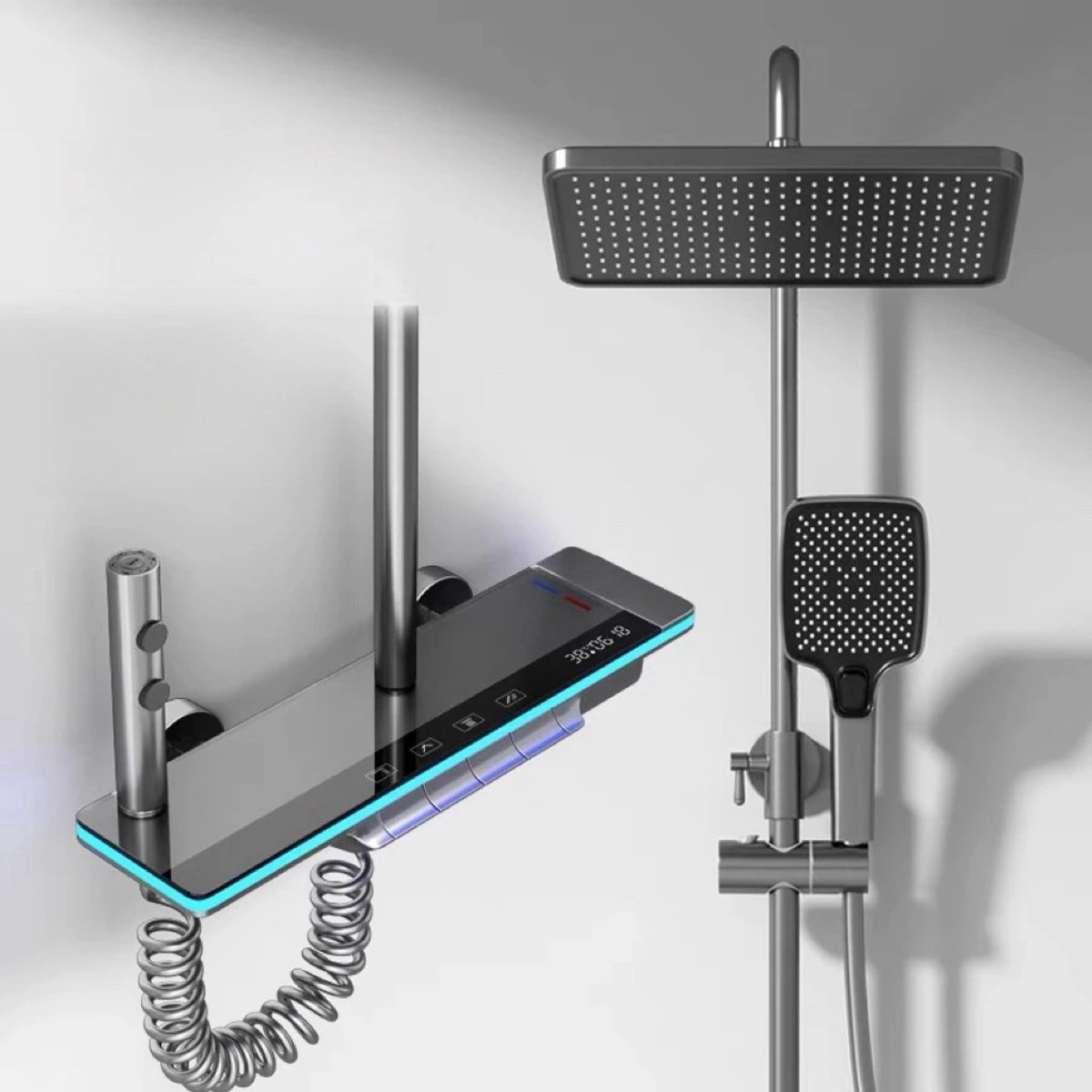 M-Goods Doucheset met Regendouche en LED Display - Digitale Douchekraan met Douchekop - Luxe Douchestang met Handspray - Grijs