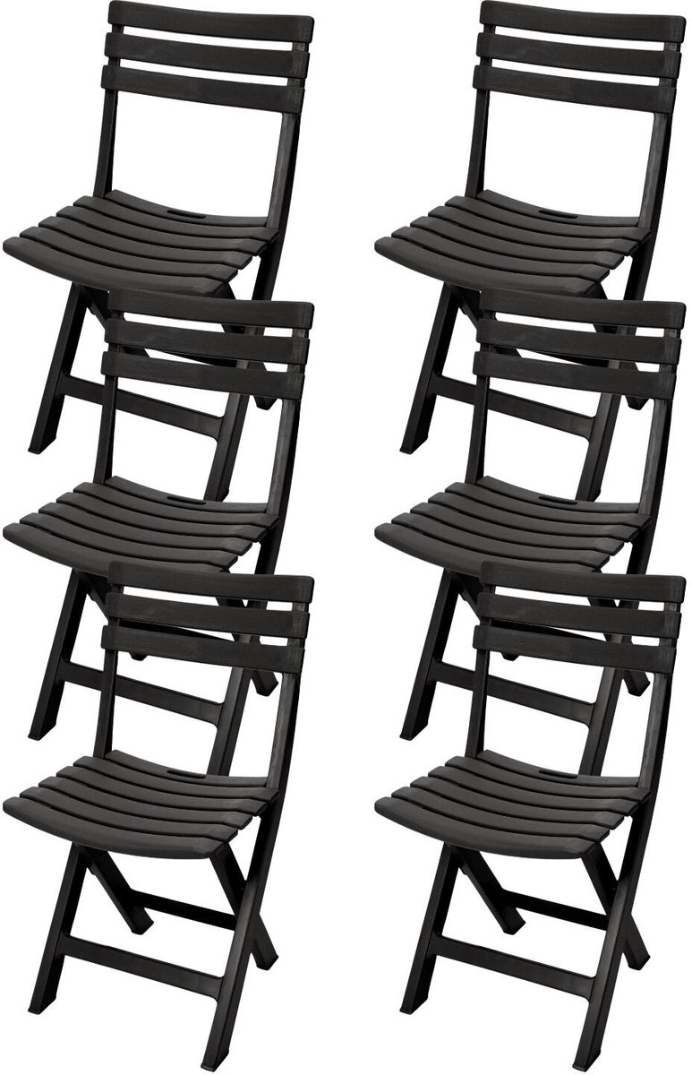 Klapstoel binnen/buiten - 6x - antraciet - 42 x 80 cm - stevig kunststof - bijzetstoelen -