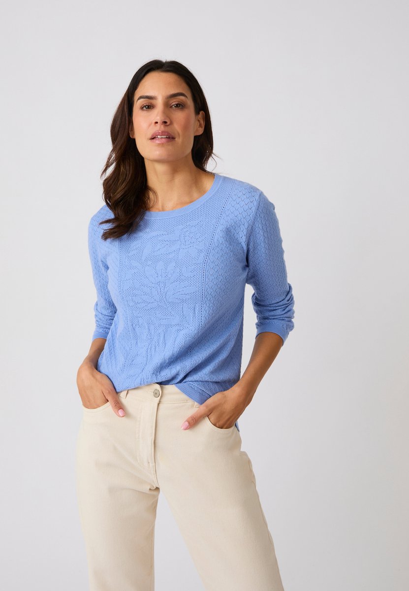 Damart - Gebreide trui met fantasiepatroon - Dames - Blauw - L