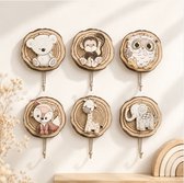 kinderkapstok - kapstok haakjes - kinder kamer kapstok - babykamer kapstok - wandkapstok - handdoekhaakjes -zelfklevend-dieren - hout - 6 haken