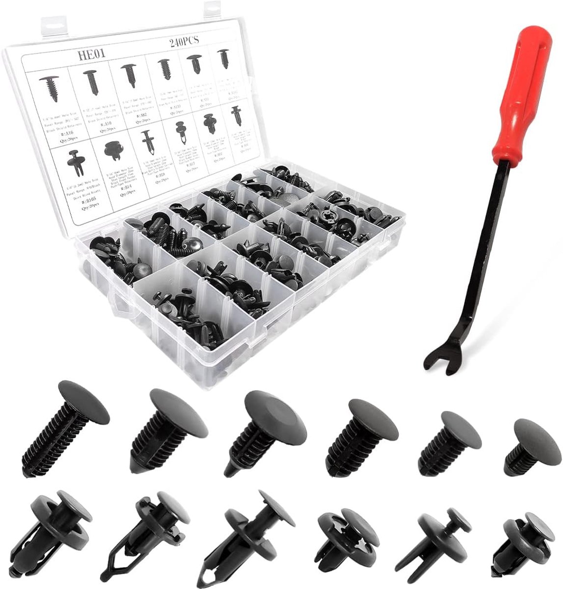 Car mounting clips 240 stuks - hoogwaardige nylon - universeel gebruik - voor deurtrim en bumpers - ShopVlot