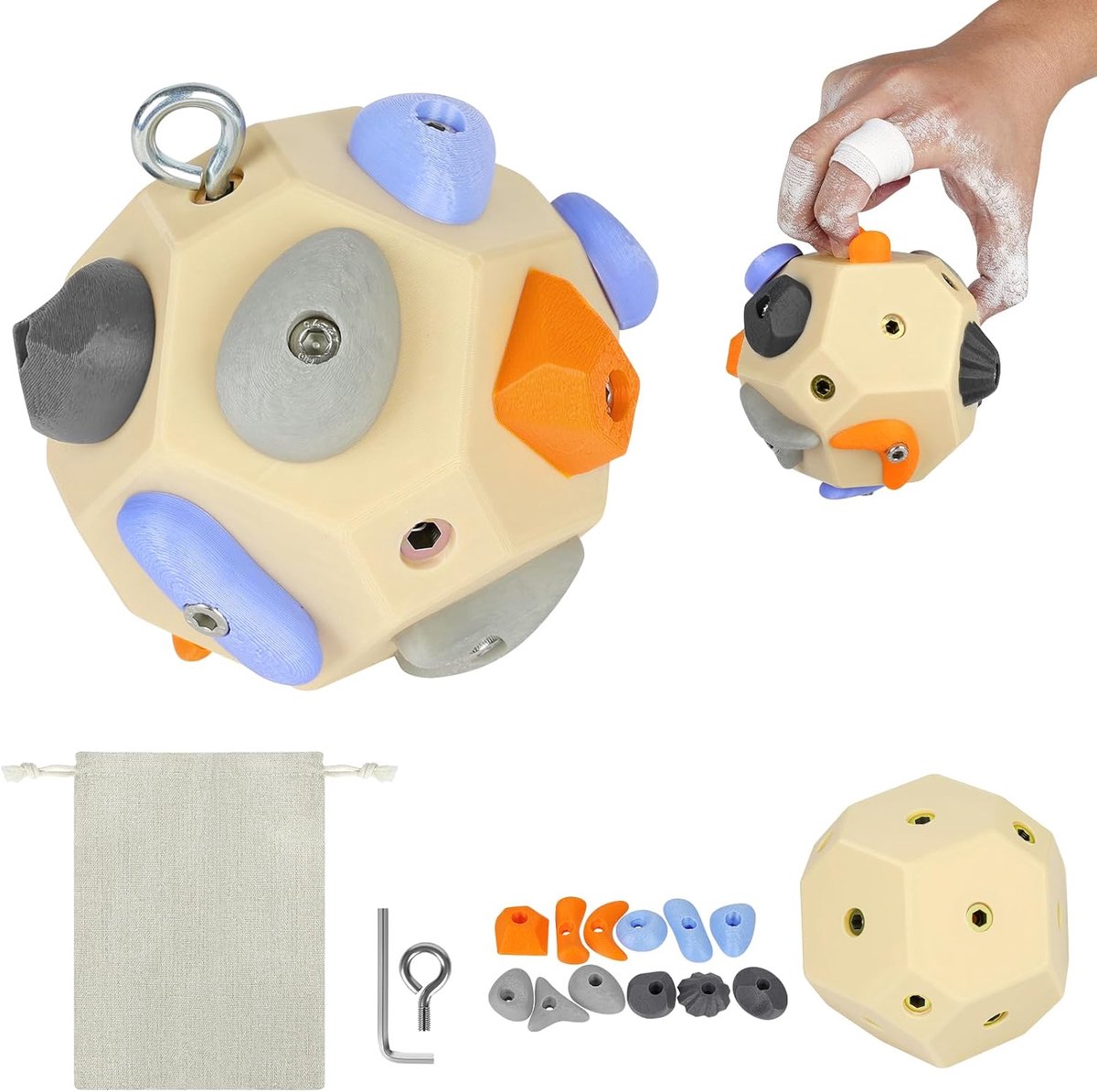 Klimbal 3D met 12 Hars Steunen - Handgemaakt - Professionele Vinger Grip Training - Verbeter je Klimvaardigheden - ShopVlot