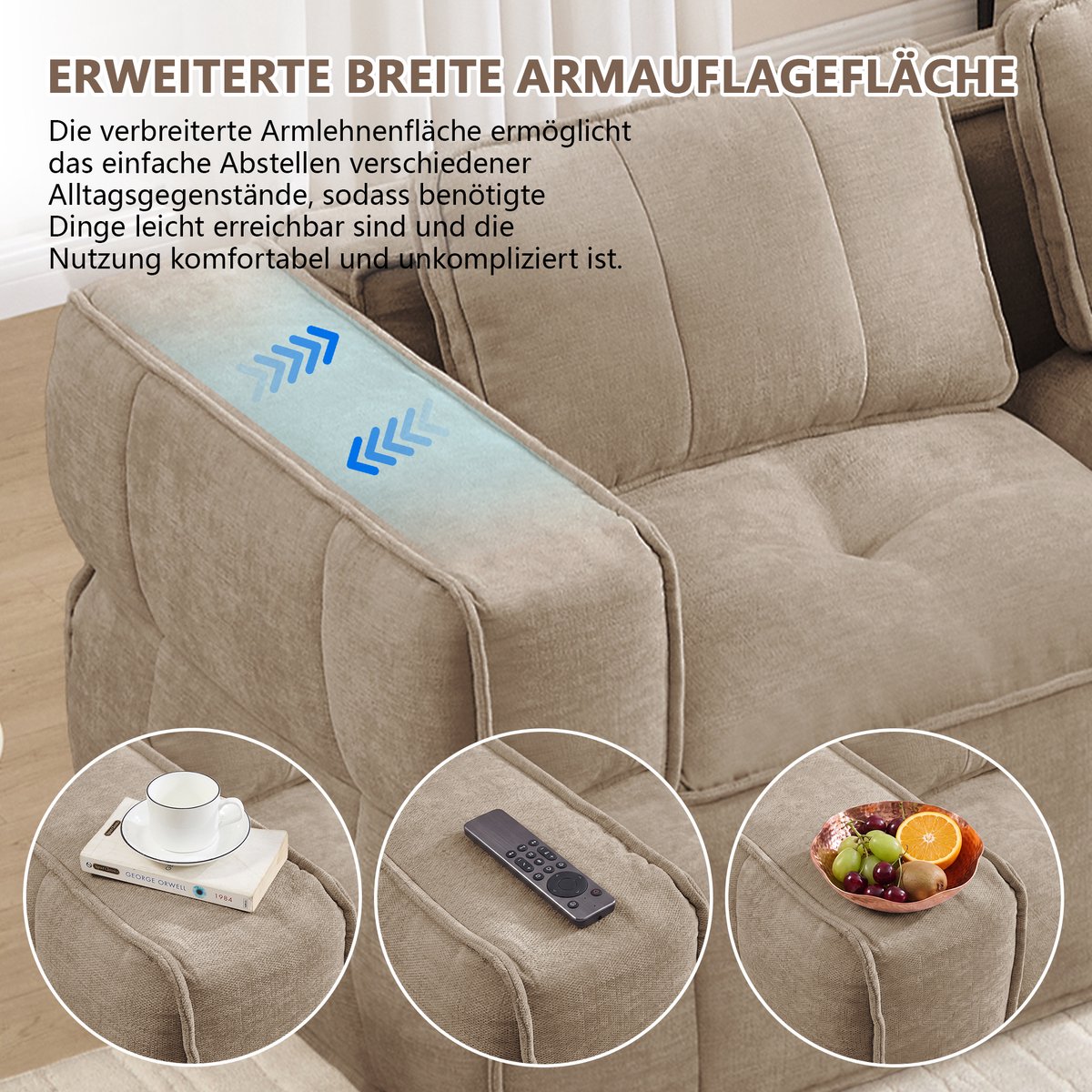 OKWISH U-bank 4-Zits - Modulair Zonder Frame Met 2 Hockers En 32D Schuim - Voor Woonkamer Comfort - Polyester - Zand