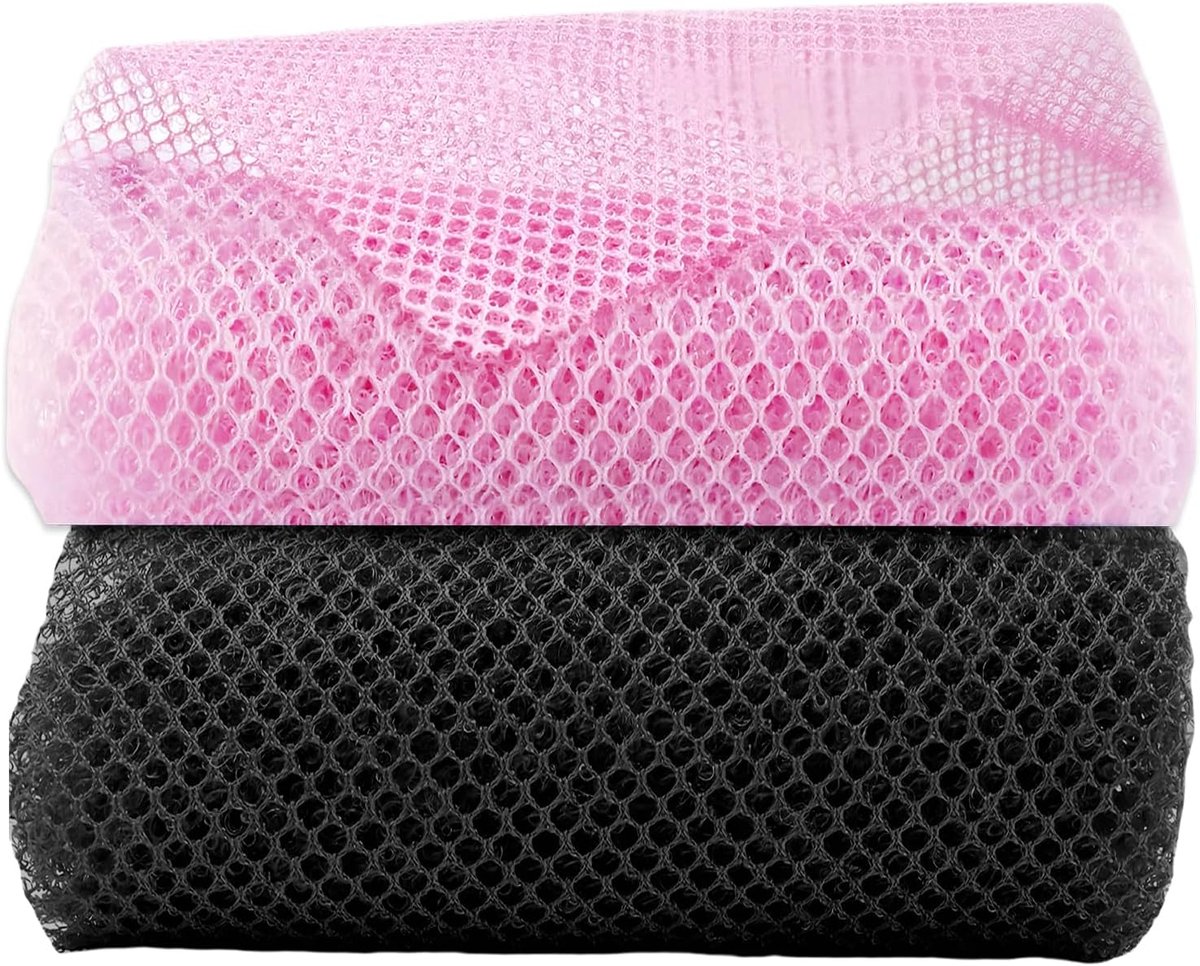 Afrikaanse net sponzen 2PCS - zwart + roze - authentieke net spons - perfecte exfoliatie voor huidverzorging - ShopVlot