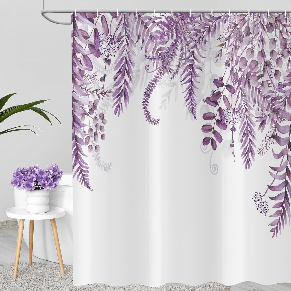 Douchgordijn 180 x 200 cm - Elegant paarse eucalyptus bladeren - Waterdicht polyester - Ideaal voor badkamerdecoratie - ShopVlot