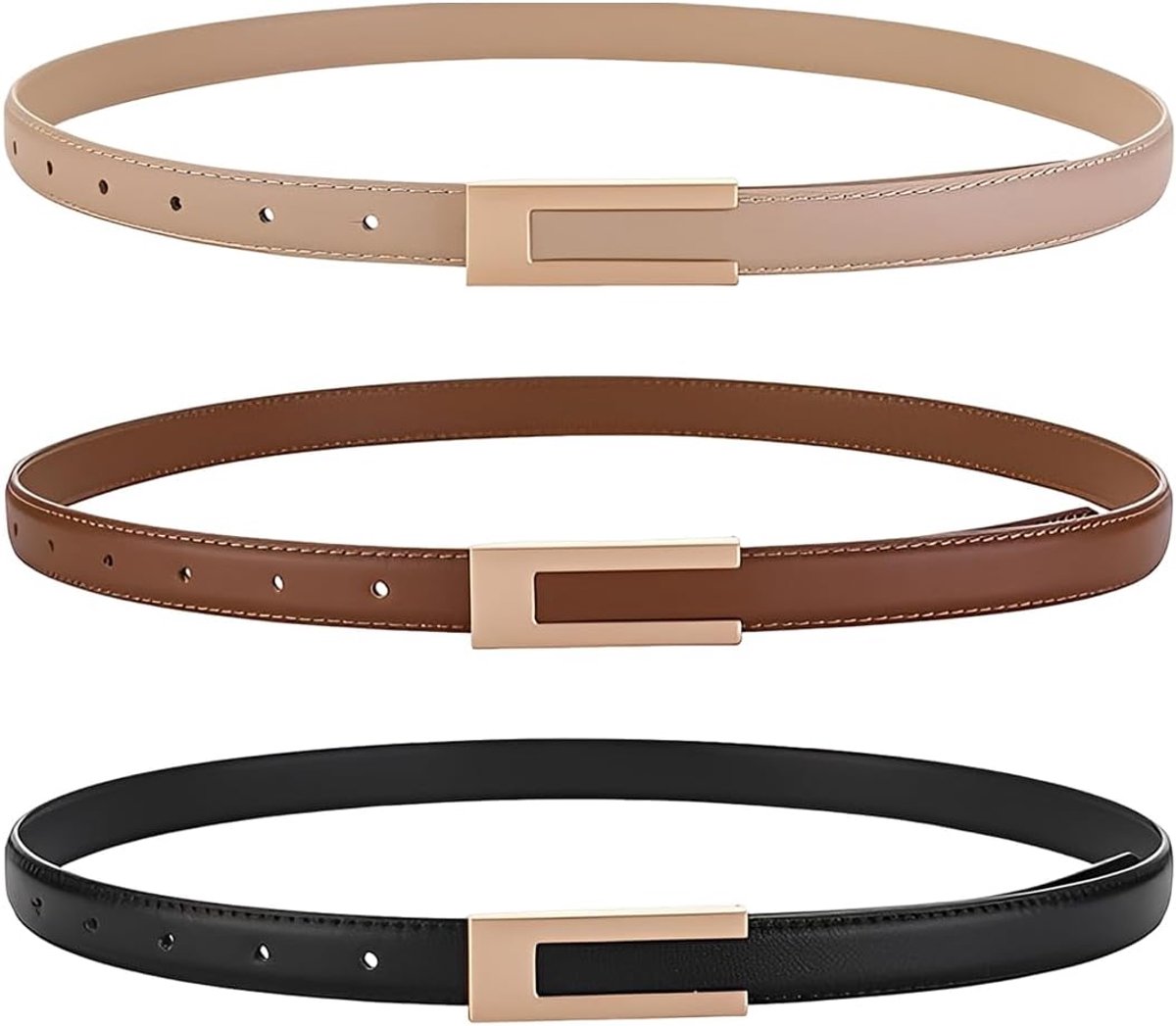 3-delige set dames riem - dunne PU leer - zwart bruin kaki - verstelbaar - ShopVlot