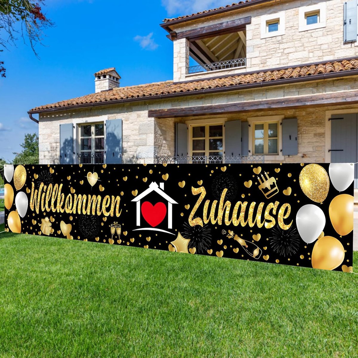 Welkomstbanner - Decoratieve slinger - Goud zwart - Perfect voor thuiskomst familie - ShopVlot
