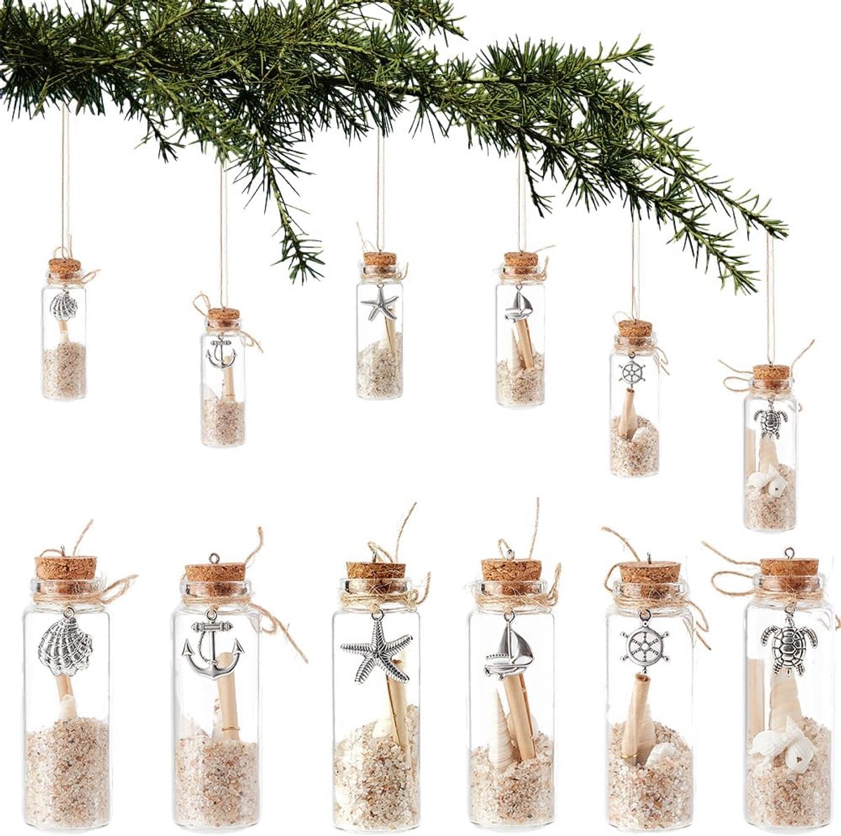 Wensfles nautisch 6 stuks - decoratieve glazen flessen - maritieme hangers - perfect cadeau voor strandliefhebbers - ShopVlot