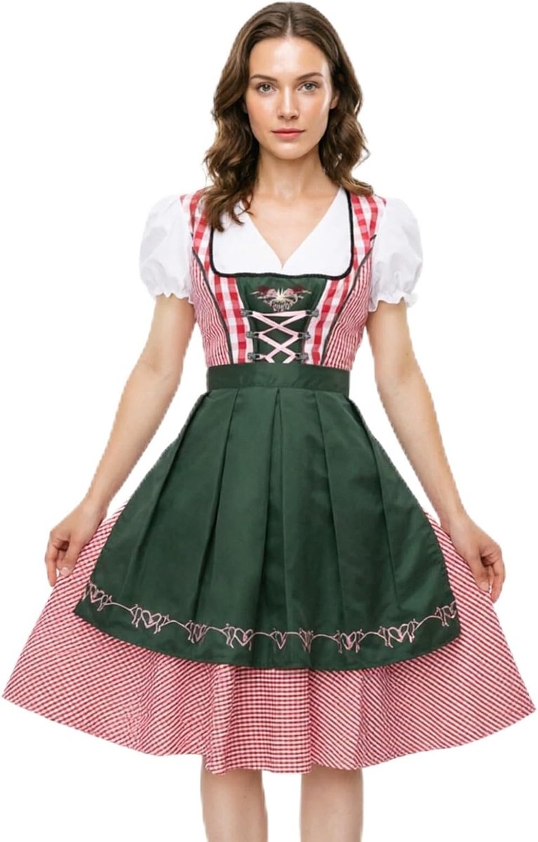 Dirndljurk dames midi - Klederdrachtjurk met schort - Oktoberfest outfit - Perfect voor feesten - ShopVlot