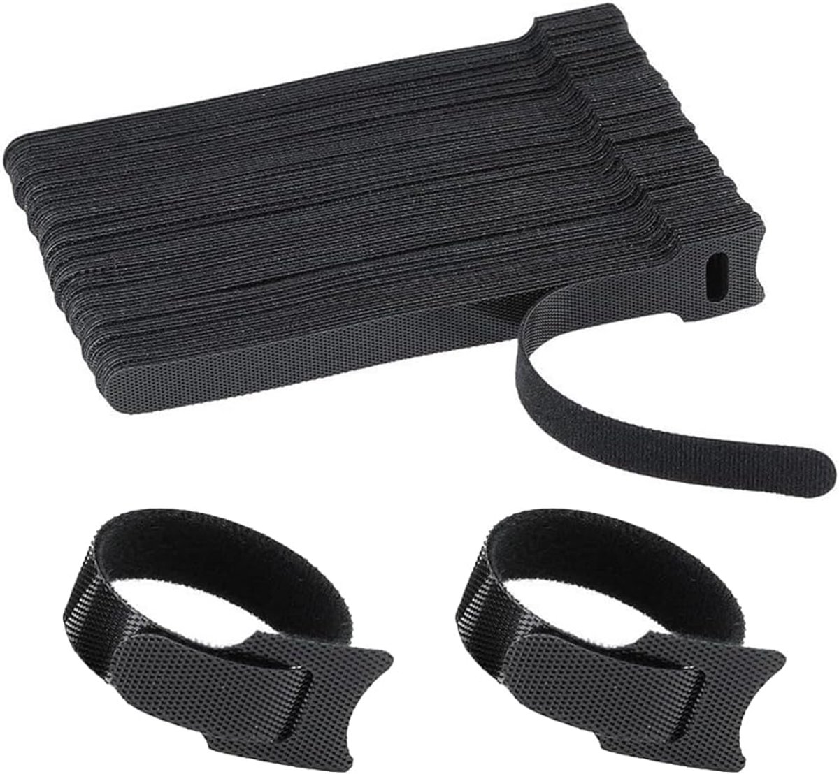 Kabelbinders 80 stuks - herbruikbaar zwart 12 x 150 mm - T-type klittenband - ideaal voor kabelbeheer - ShopVlot