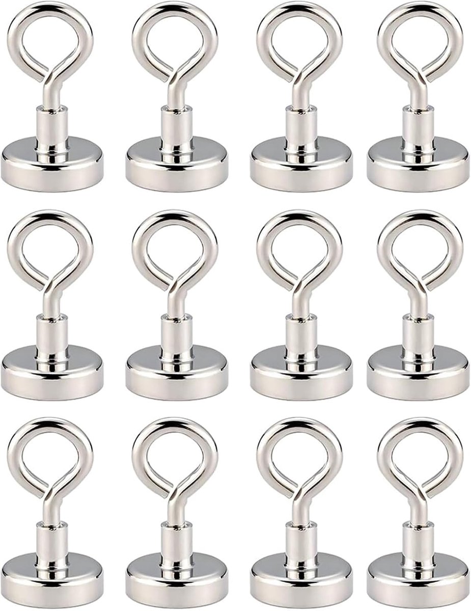 Magneethaken 12 stuks - extra sterk neodymium magneten - 0 tot 8 kg trekkracht - ideaal voor keuken en kantoor - ShopVlot