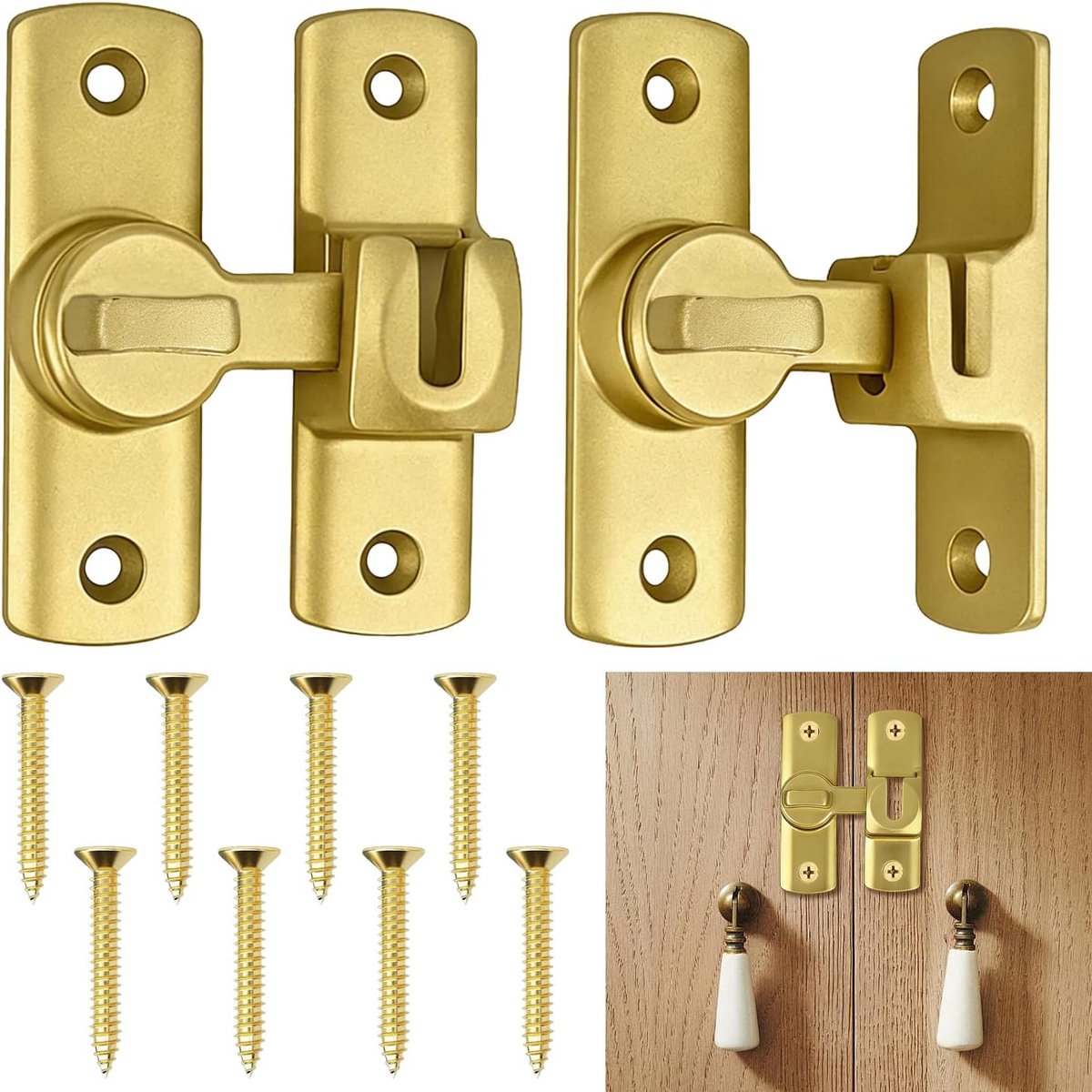Schuifdeurgrendel 2 stuks - Aluminiumlegering - Gouden snapgrendel - Beveiliging voor badkamer en slaapkamer - ShopVlot