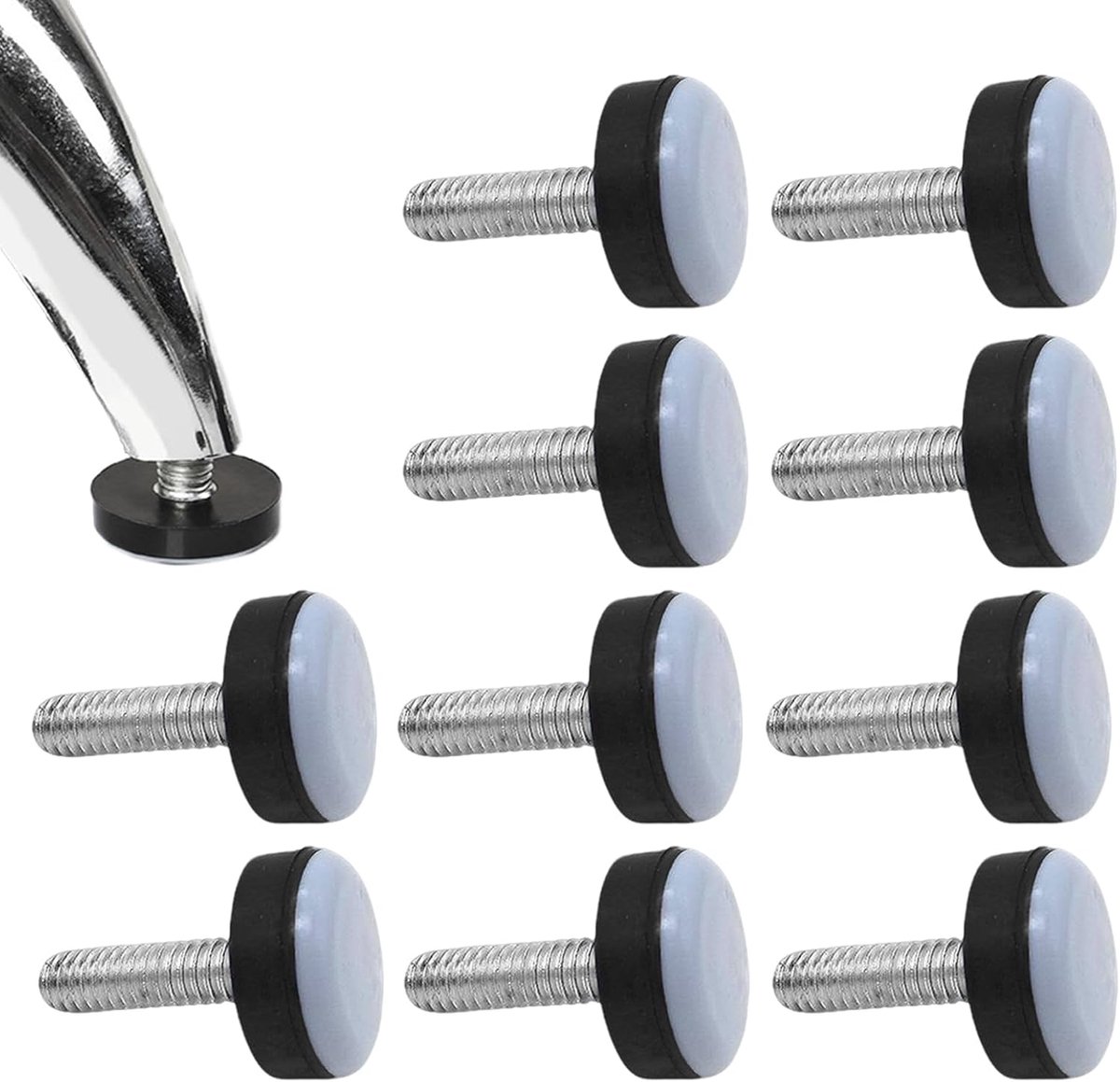 Meubelglijders set van 10 - Verstelbare Teflon glijders - M6 x 20 mm - Voor stoelen en meubelpoten - ShopVlot