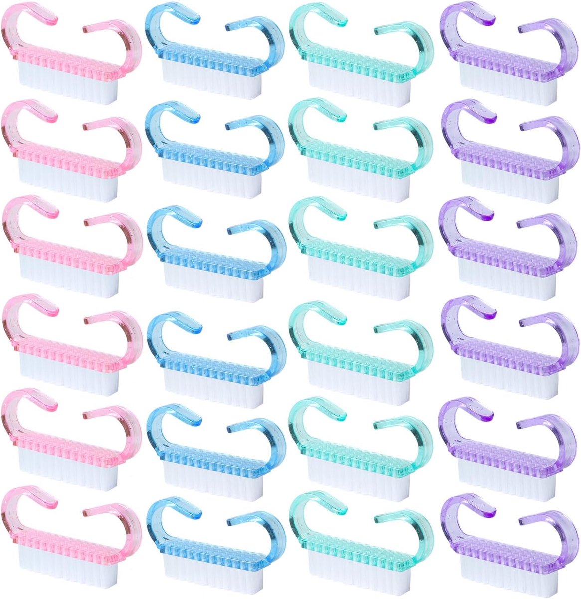 Nail brushes set 24pcs - met handvat - verschillende kleuren - voor manicures en nagelverzorging - ShopVlot
