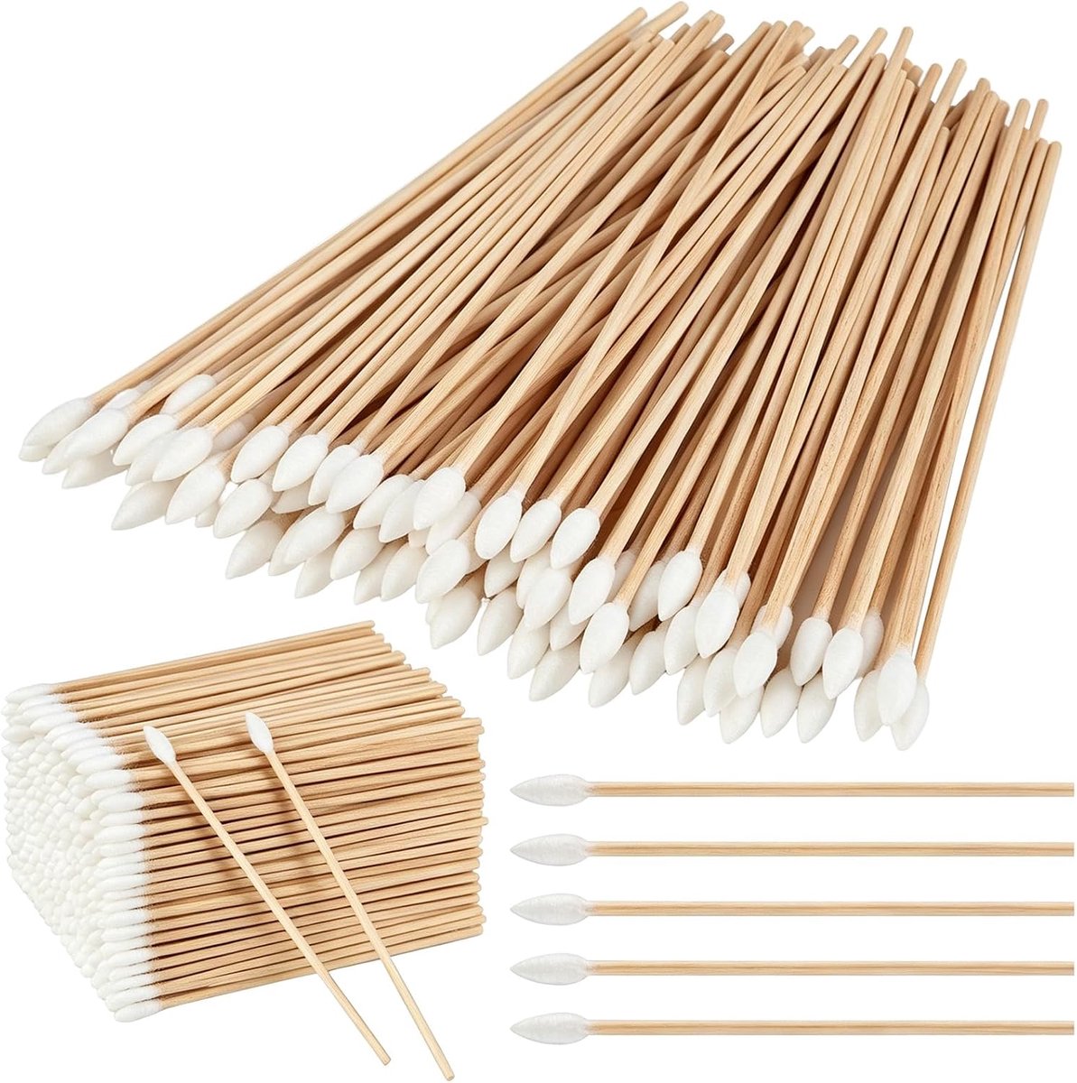 Wattenstaafjes 300 stuks - lange houten handgreep - grote kop - ideaal voor beauty en make-up - ShopVlot