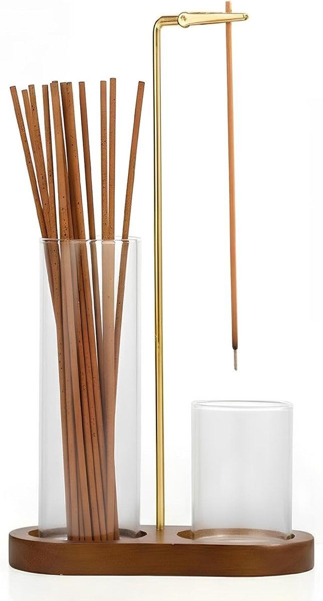 Houten Inverted Wierookhouder - met Verwijderbare Glazen Asopvang - Perfect voor Yoga en Meditatie - ShopVlot