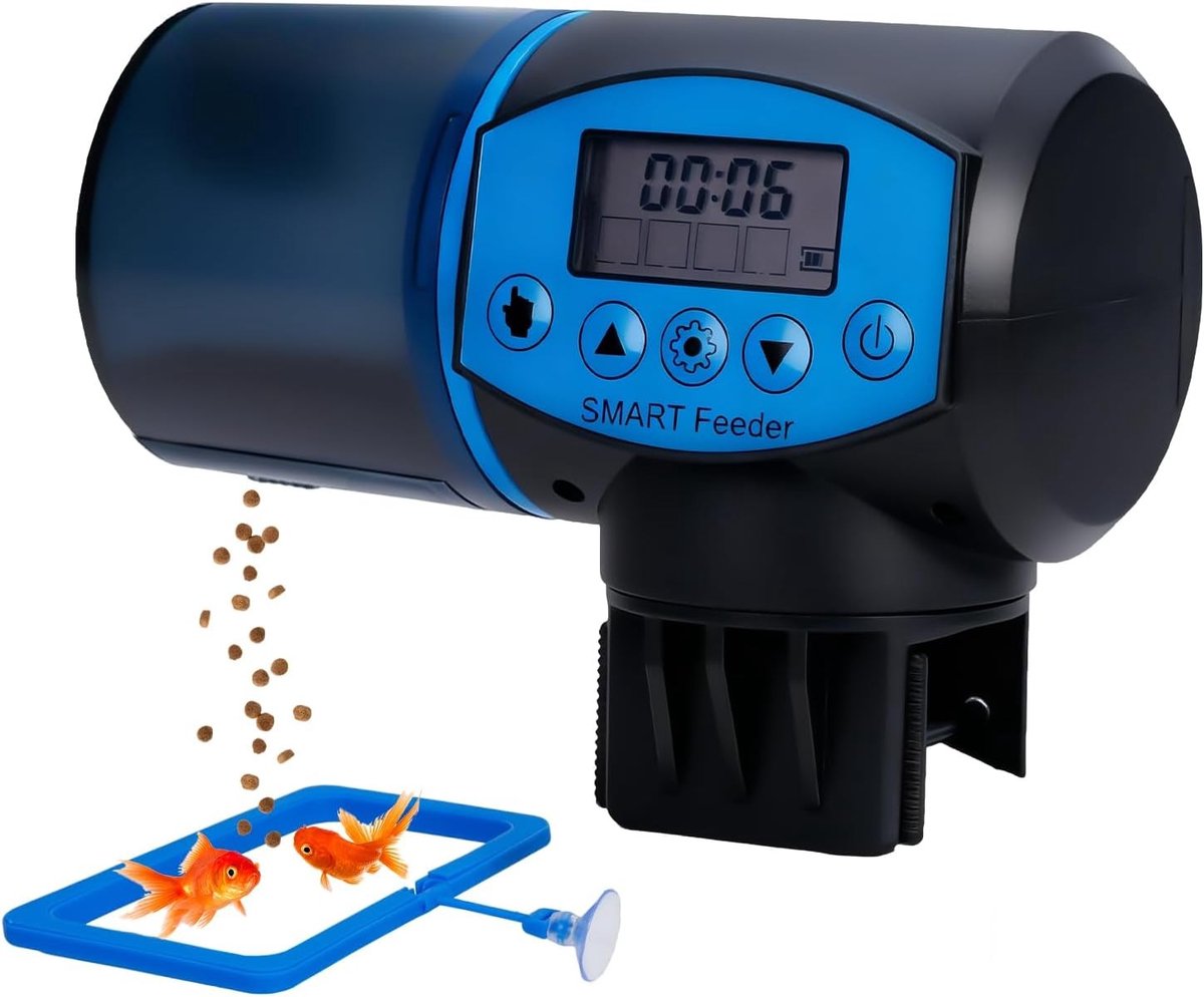 Voederautomaat voor Aquarium - Zwart - 200 ml - Automatische Voederdispenser met LCD-Display - Voor Vissen