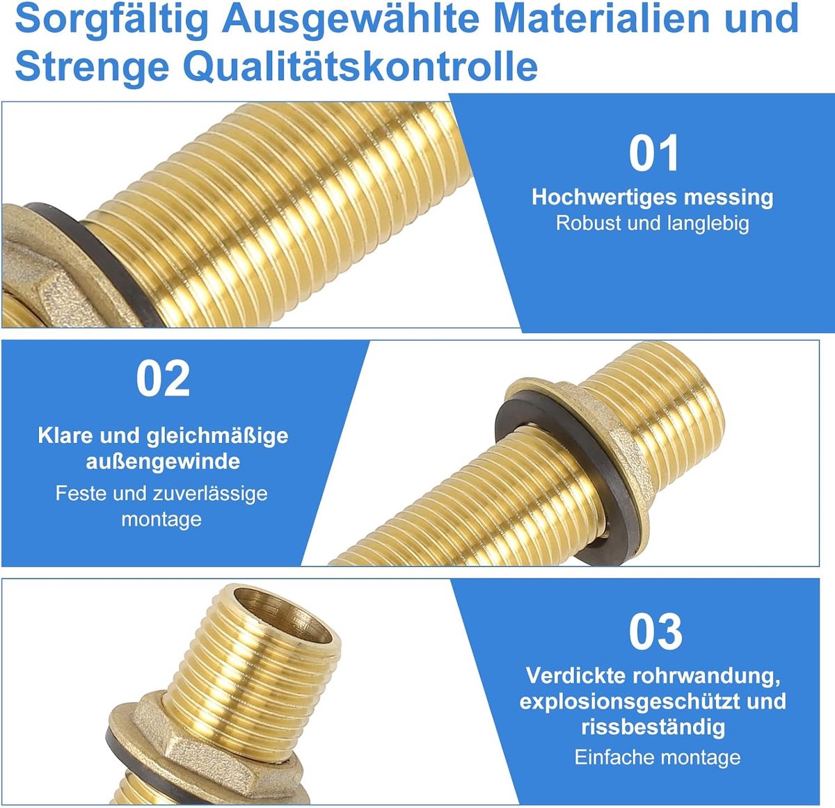 Schroefverbinding G 1/2 - messing - tankdoorvoer - ideaal voor watertanks - ShopVlot