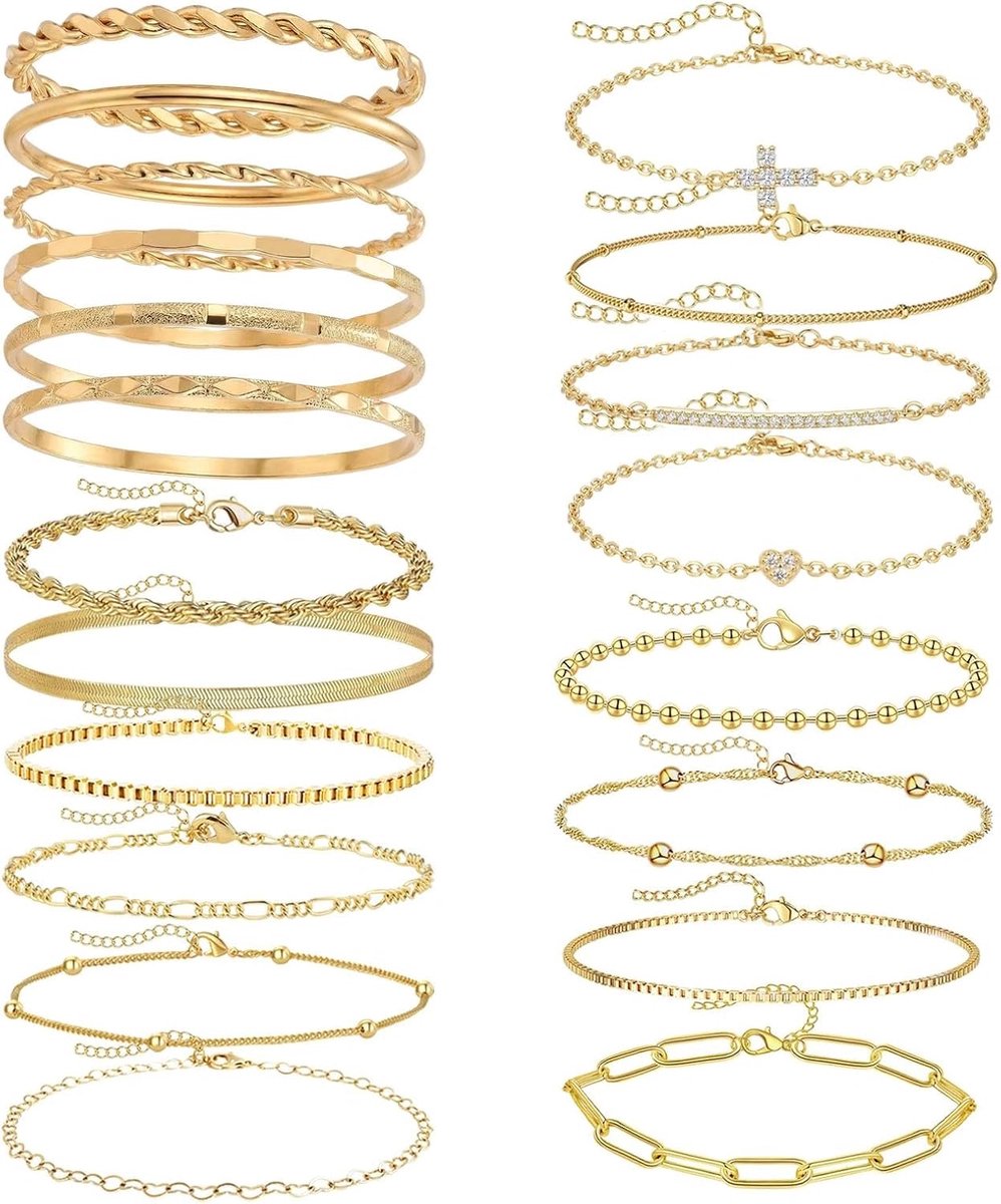 Armbanden voor dames 20 stuks - goud - waterdicht - elegante verstelbare set - ShopVlot