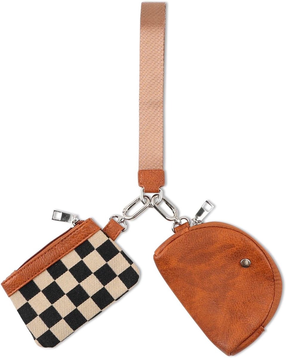Mini Portemonnee Met Polsband - Canvas - Bruin Beige - Perfect Voor Dagelijks Gebruik - ShopVlot