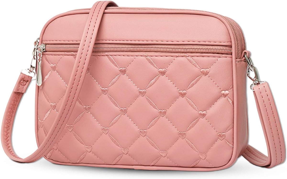 Mobiele Telefoon Schoudertas - PU Leer - Zwart Geborduurd Hart - Stijlvolle Handtas voor Dames - ShopVlot