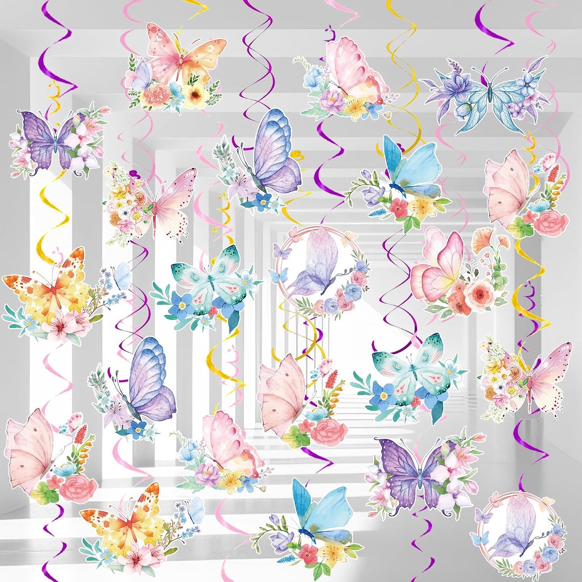 Hangende vlinderswirls - 54 stuks vlinderswirls, vlinderswirls met bloemenmotief en vlinderswirls met plafondswirls - ShopVlot
