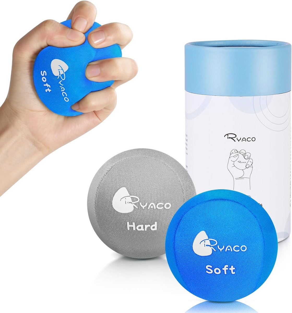 RYACO 2PCS Hand Exercise Gel Stress Balls Set, Soft & Hard Gel Balls Set of 2 for Adults - ShopVlot