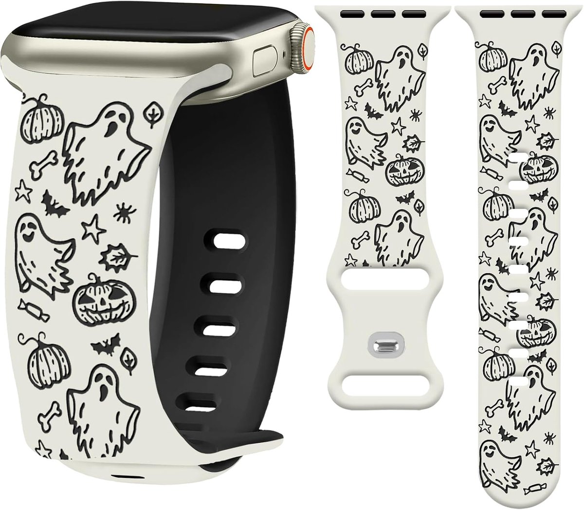 Two Colors Halloween Engraving Bracelet Compatible with Apple Watch Strap 42/44/45/46/49mm, Butterfly Buckle Silicone - ShopVlot