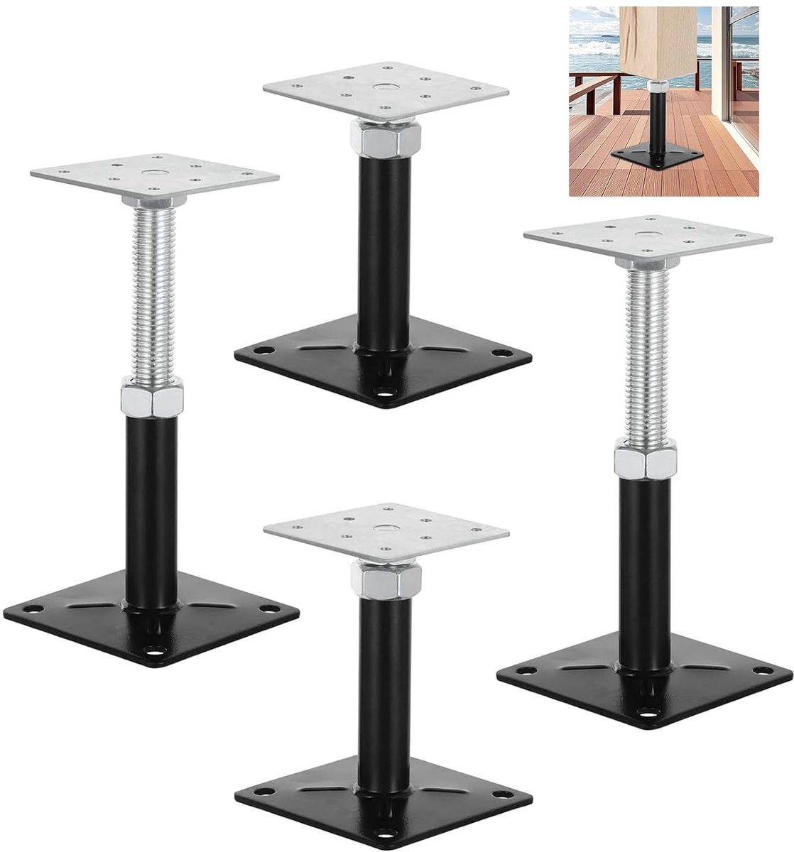 4 pieces post carriers height adjustable height 150-190mm - Paaldrager, verstelbaar, verzinkt, om vast te schroeven - ShopVlot