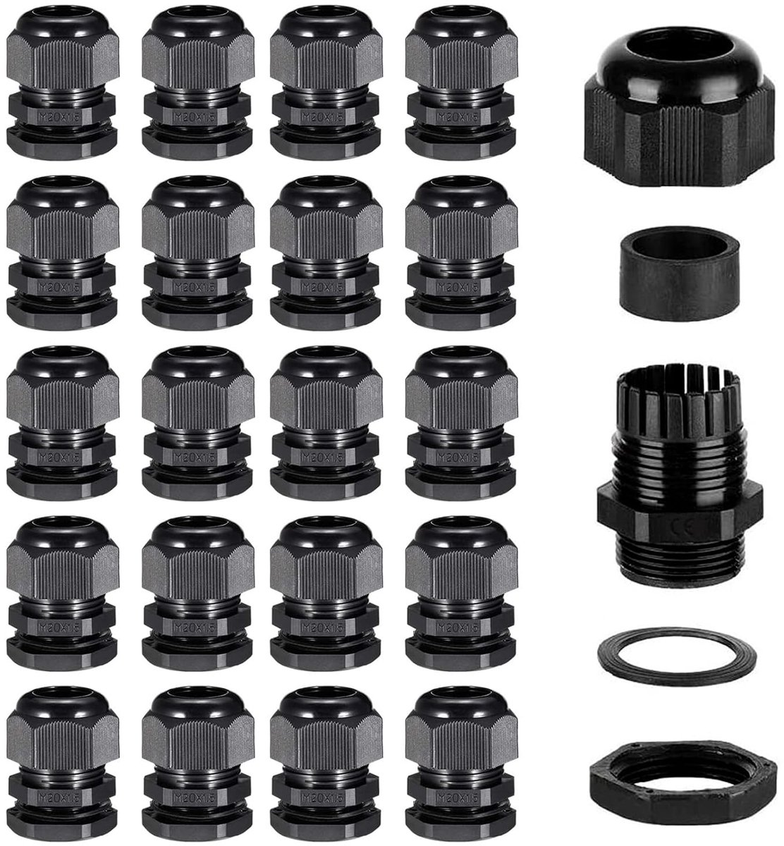 20 stuks kabelwartels, M20, Ruikdly kabeldoorvoer waterdicht IP68, kabelinvoer, zwart, instelbare kabelwartels, voor - ShopVlot