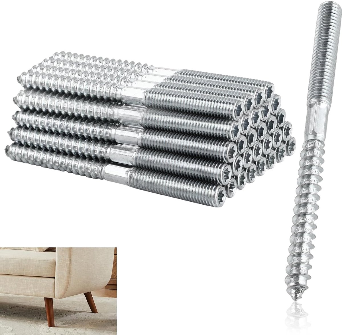 YAYODS Globstar Stick Screws M8 x 100 mm Carbon Steel Double Threading Screws for Wooden Connections Mounting Material - ShopVlot