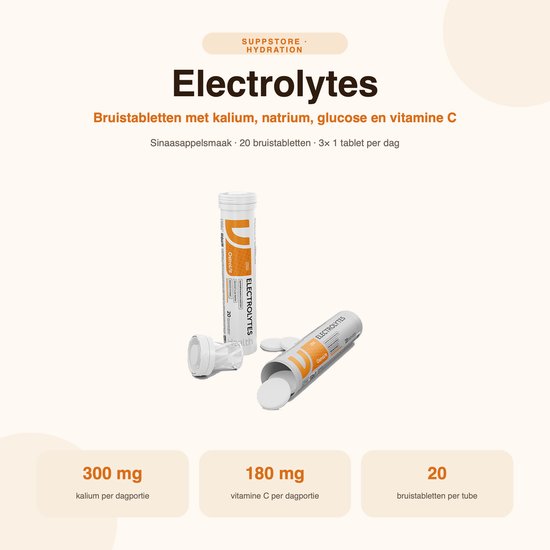 Elektrolyten/Electrolytes - 20 bruistabletten/effervescent tablets - Orange - Mineralen - Vitaminen - Kalium/Potassium - Natrium/Sodium - Glucose - Vitamine C/Vitamin C - OstroVit — afbeelding 2